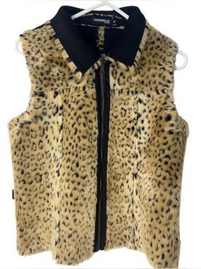 Outerwear by Lisa Tan and Black Faux Leopard Fur Vest
